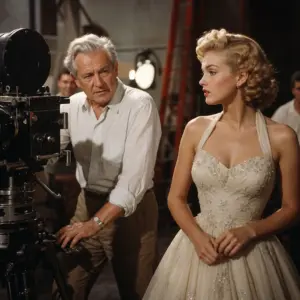 Fotorealistyczna scena z planu filmu biograficznego o legendarnym reżyserze i ikonie klasycznego Hollywood