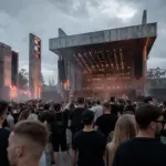 Scena plenerowego festiwalu muzyki elektronicznej w Łodzi przed rozpoczęciem wydarzenia