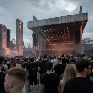 Scena plenerowego festiwalu muzyki elektronicznej w Łodzi przed rozpoczęciem wydarzenia