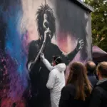Mural pamiątkowy poświęcony wokaliście zespołu rockowego podczas Sky&Chill Graffiti Jam w Pszczynie