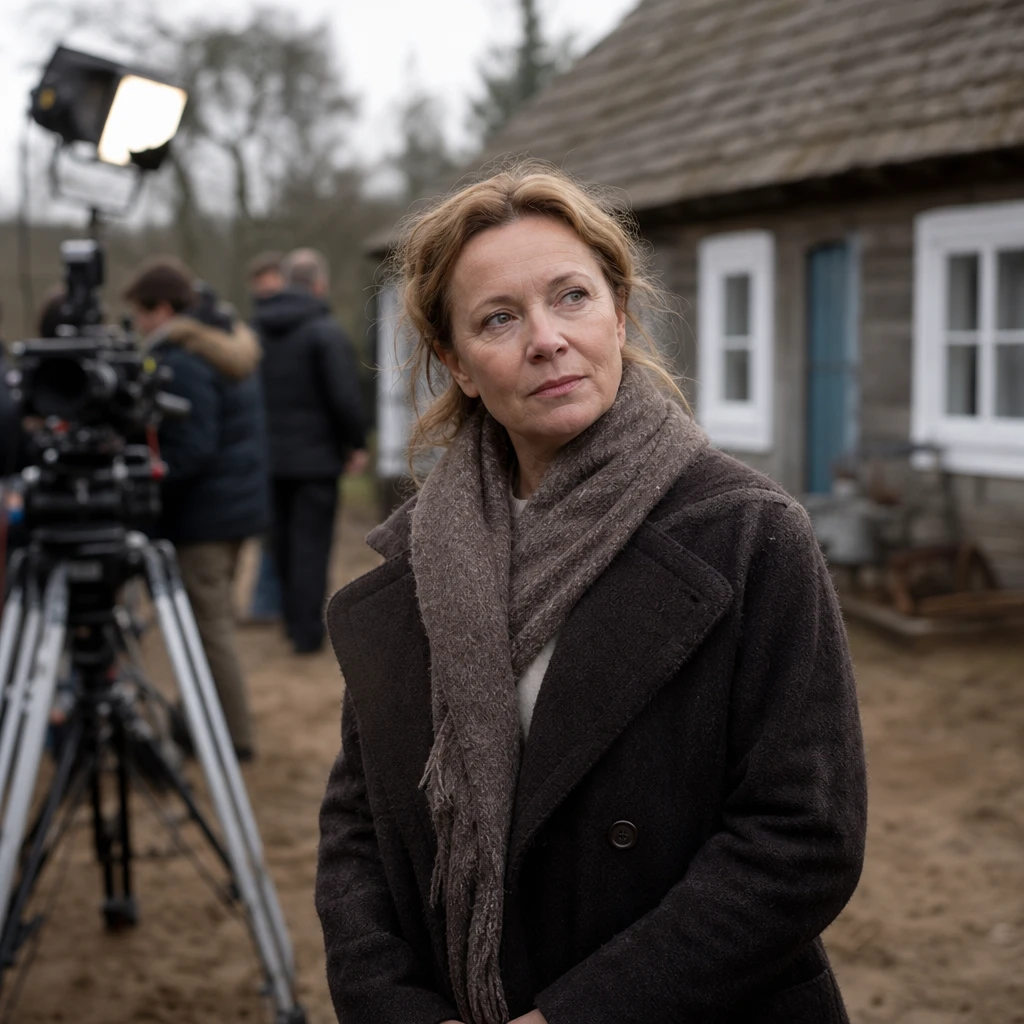 Anonimowa polska aktorka na wymagającym planie filmowym, nawiązanie do kaszubskiego pochodzenia i początków kariery