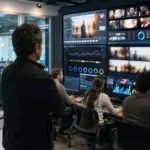 Sztuczna inteligencja analizująca i testująca wiele wariantów filmu w nowoczesnym centrum zarządzania grupą medialną