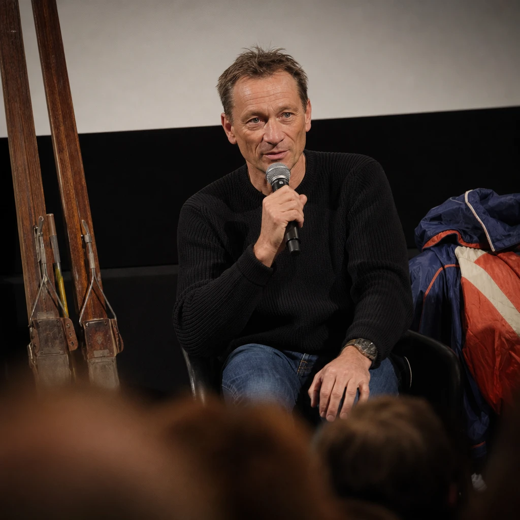 Anonimowy były skoczek narciarski opowiadający podczas festiwalu filmowego o ekranizacji swojej sportowej historii