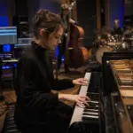 Młoda pianistka podczas sesji nagraniowej z trio, łączącego jazz, elektronikę i neoklasykę