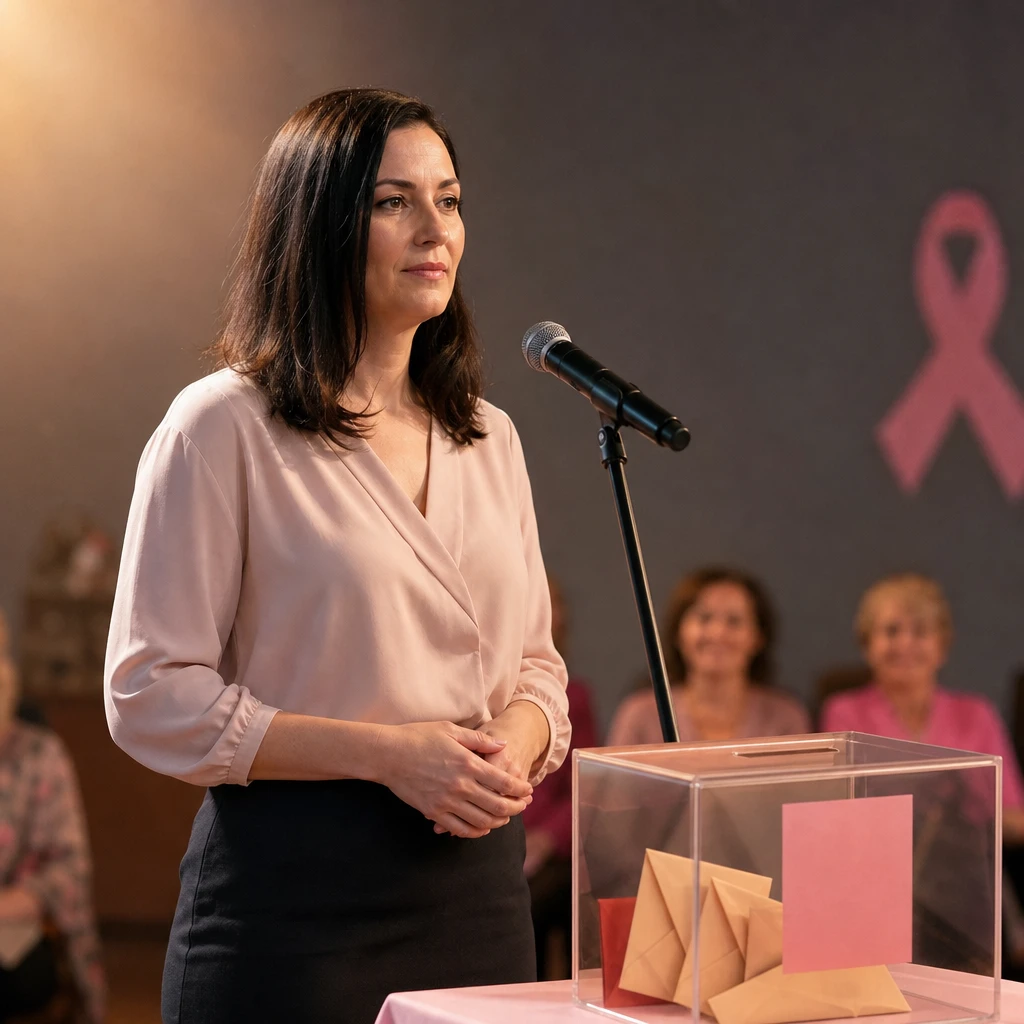 Fotorealistyczna scena symbolizująca zakończenie publicznego konfliktu i zbiórkę charytatywną na rzecz fundacji onkologicznej