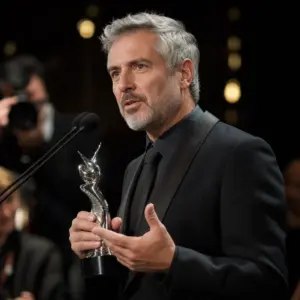 Anonimowy dojrzały aktor odbierający prestiżową nagrodę filmową i komentujący współczesne kampanie oscarowe