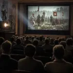 Fotorealistyczna scena nawiązująca do historycznego sukcesu filmu „Krzyżacy” i jego późniejszego międzynarodowego uznania