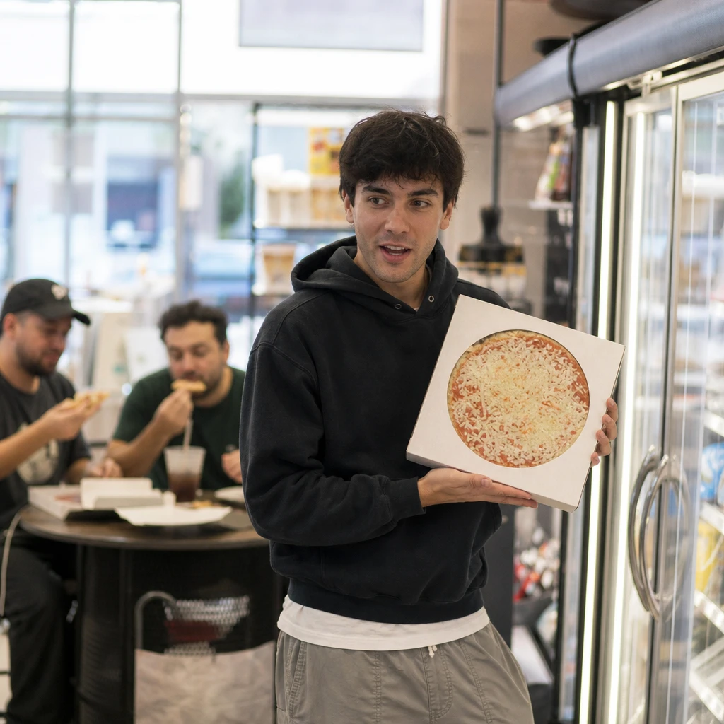 Premiera autorskiej mrożonej pizzy w sieci sklepów convenience i kontrowersje wokół jej ceny oraz testów