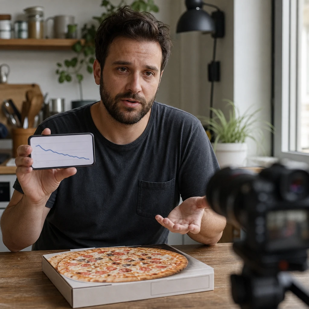 Anonimowy twórca kulinarny komentujący powrót do publikowania po medialnym skandalu związanym z mrożoną pizzą i utratą obserwujących