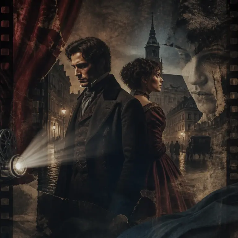 Symboliczna ilustracja ekranizacji klasycznej polskiej powieści „Lalka”, z naciskiem na atmosferę filmu, aktorstwo i niedoskonałości scenariusza