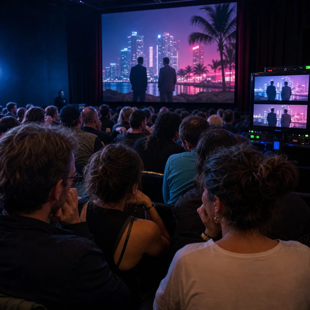 Pokaz alternatywnej wersji filmu kryminalnego podczas festiwalu filmowego, z sugestią zmienionego finału i podzielonych opinii widzów