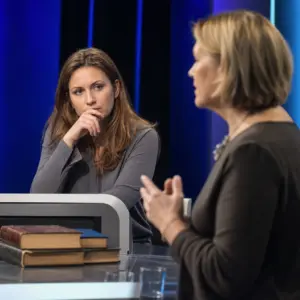 Uczestniczka teleturnieju mierząca się z pytaniem o literaturę oraz polonistka wyjaśniająca trudności w nauczaniu klasycznych lektur