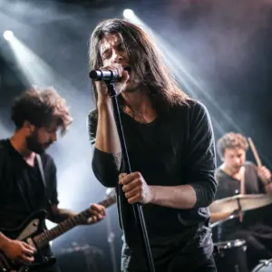 Anonimowy zespół rockowy podczas koncertu w Warszawie, w kontekście premiery nowego albumu i trasy koncertowej
