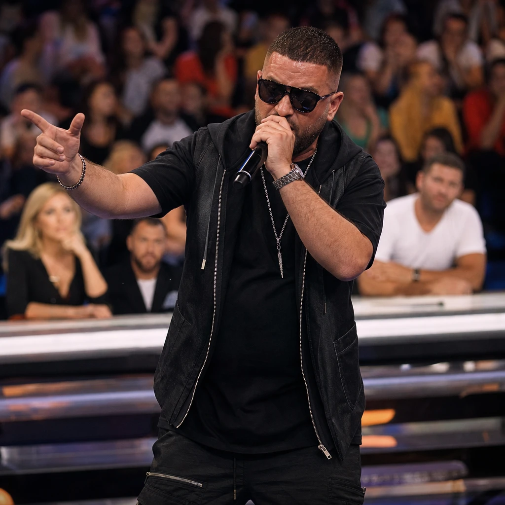 Występ uczestnika programu talent-show w stylizacji rapera podczas muzycznej metamorfozy