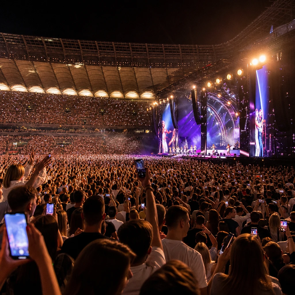 Jubileuszowy koncert muzyki tanecznej na PGE Narodowym z tłumem widzów i występami różnych artystów