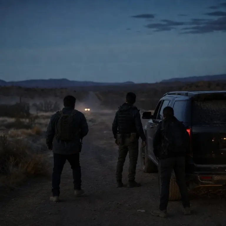 Fotorealistyczna, filmowa scena inspirowana thrillerem kryminalnym o operacji na granicy Meksyku i USA, zapowiadająca trzecią część serii „Sicario”