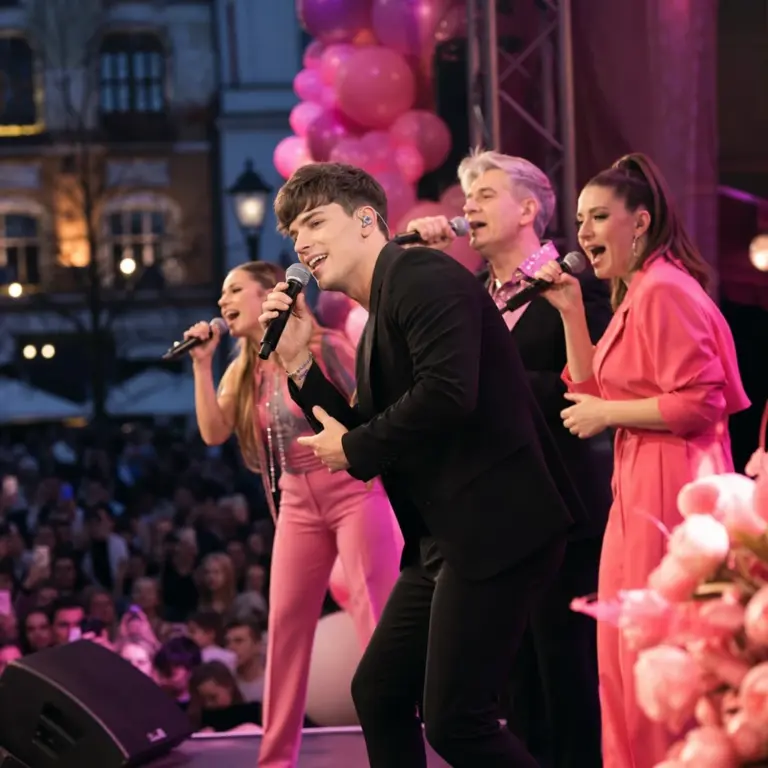 Duży plenerowy koncert urodzinowy z anonimowym polskim wokalistą i gościnnymi artystami na różowej scenie w Siemiatyczach