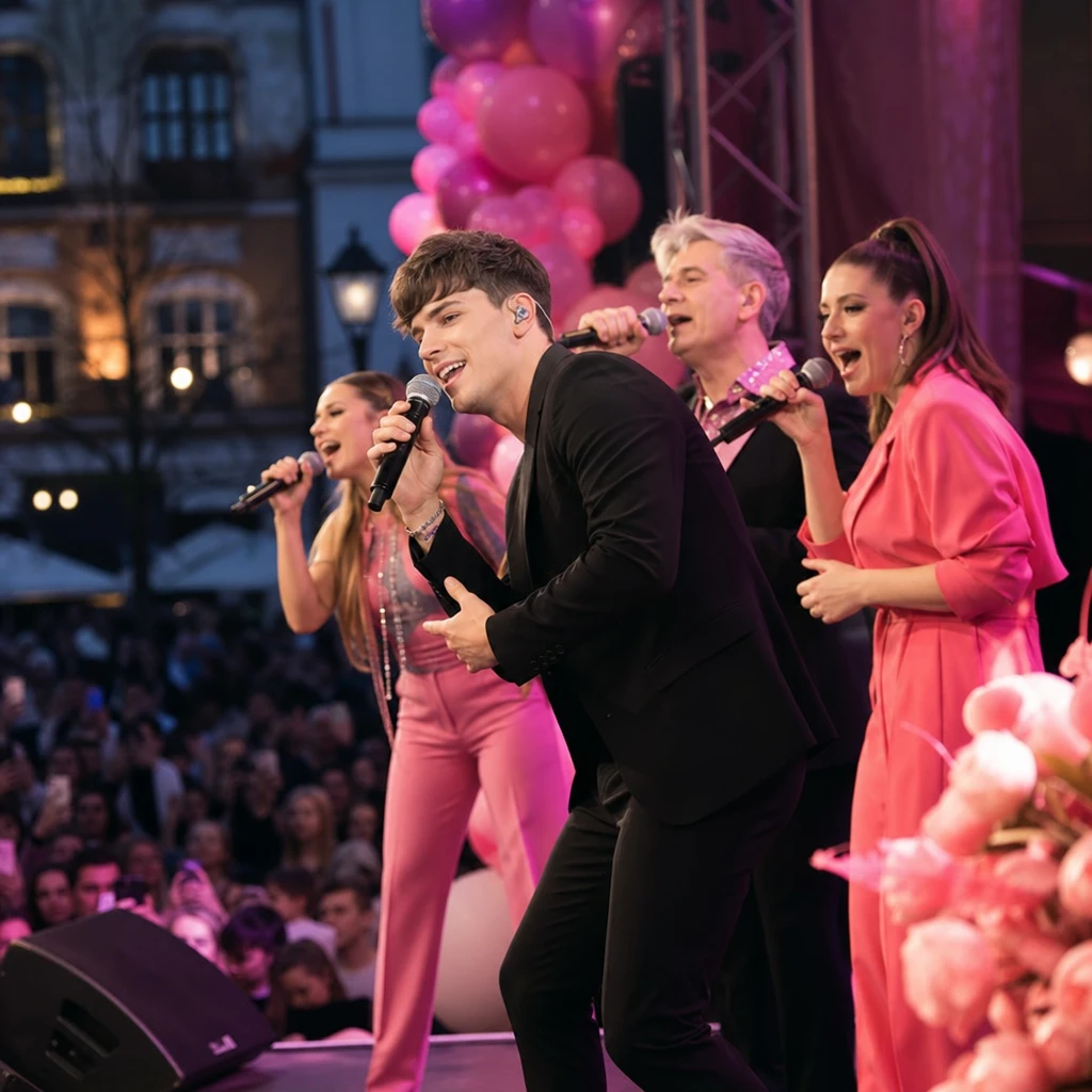 Duży plenerowy koncert urodzinowy z anonimowym polskim wokalistą i gościnnymi artystami na różowej scenie w Siemiatyczach