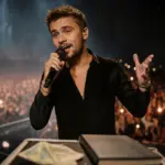 Anonimowy polski wokalista pop podczas koncertu, kontekst wysokiego wynagrodzenia za występ