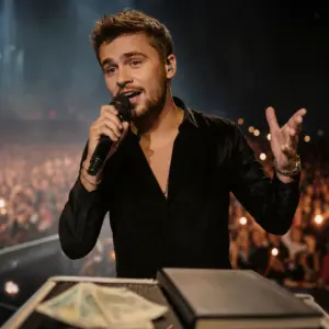 Anonimowy polski wokalista pop podczas koncertu, kontekst wysokiego wynagrodzenia za występ
