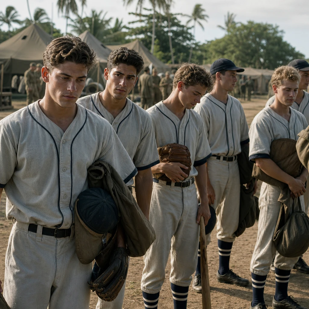 Anonimowi młodzi baseballiści w realiach wojennych po ataku na Pearl Harbor