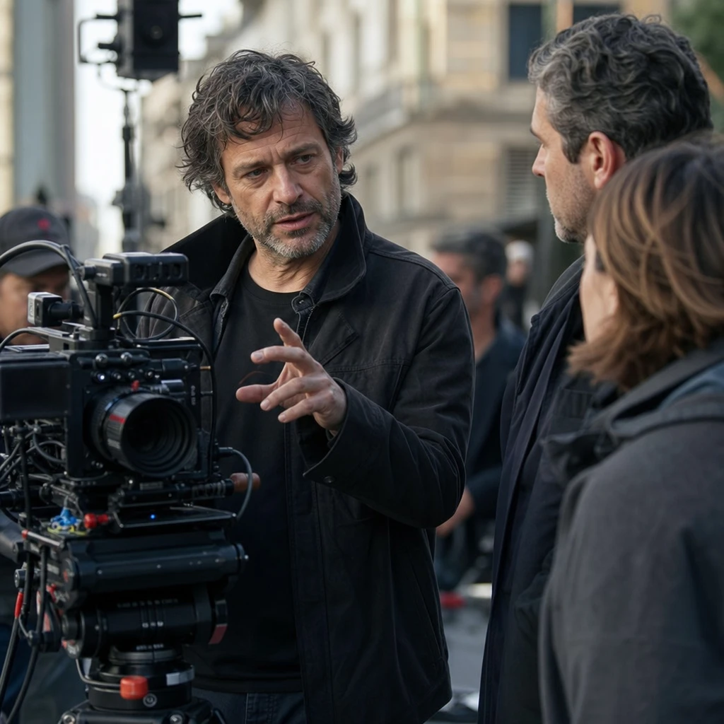 Anonimowy aktor i reżyser podczas pracy nad thrillerem filmowym przed premierą streamingową